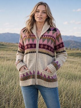 NWT Lost Horizons Multicolor Fair Isle Zip Cardigan Sweater Jacket Size XXL WOOL